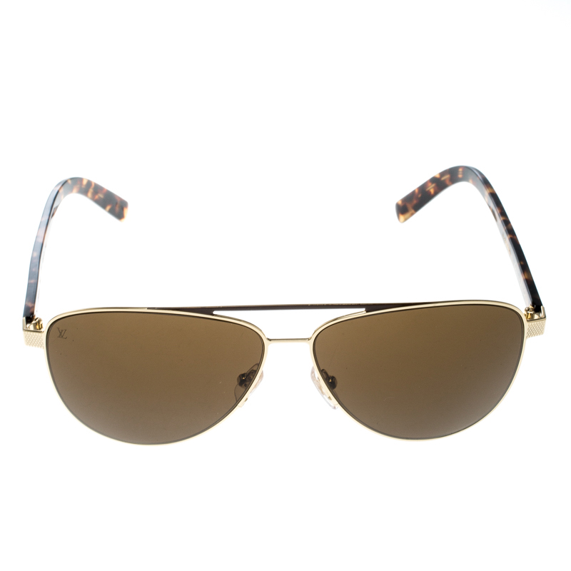 Louis Vuitton Gold Tone/Brown Tortoise Z0938E Aviator Sunglasses Louis  Vuitton