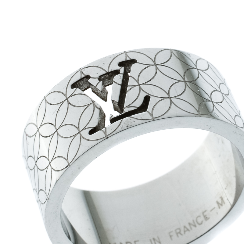 Louis Vuitton Champs-Elysées Logo Cut-out Textured Silver Tone Band Ring Size 60 Louis Vuitton | TLC