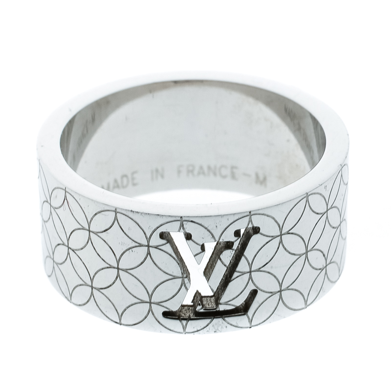 

Louis Vuitton Champs-Elysées Logo Cut-out Textured Silver Tone Band Ring Size