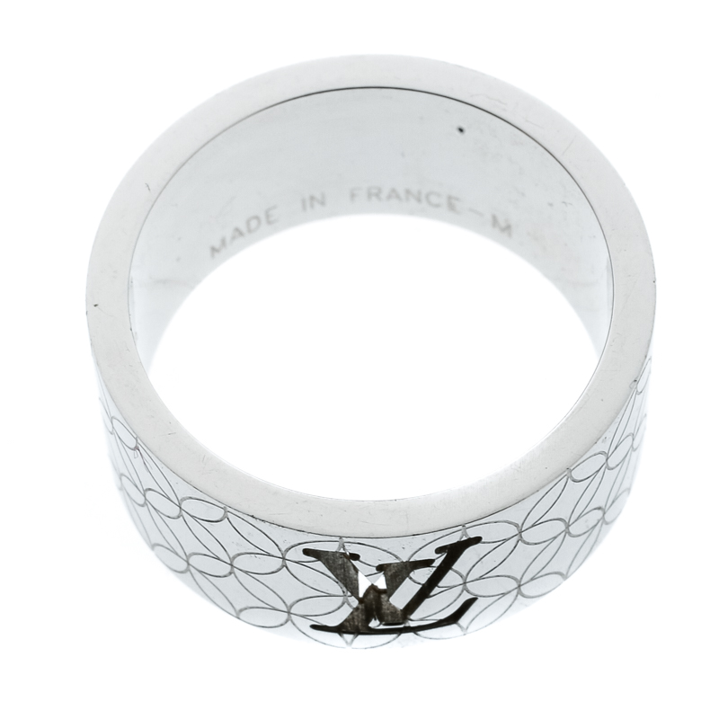 Louis Vuitton Champs-Elysées Logo Cut-out Textured Silver Tone Band Ring  Size 60 Louis Vuitton