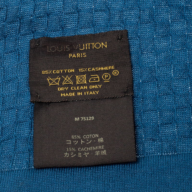 Louis Vuitton Blue Checked Pattern Cotton & Cashmere Micro Damier Scarf