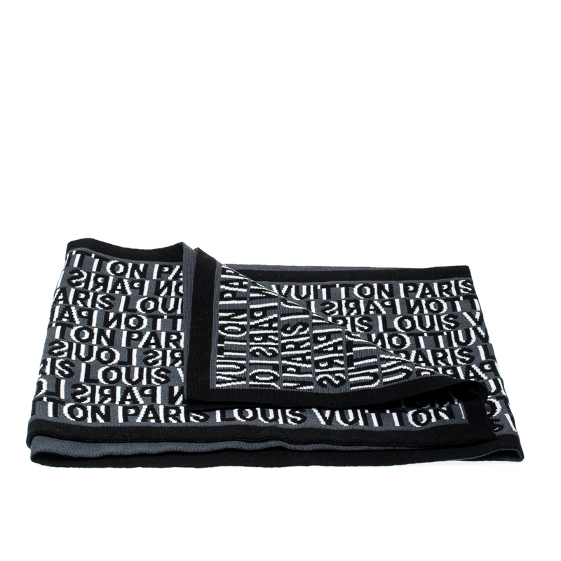 

Louis Vuitton Black & Grey Wool Article de Voyage Wool Scarf