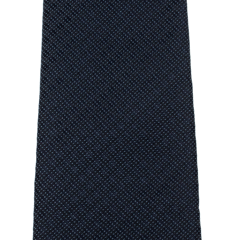 

Louis Vuitton Navy Blue Patterned Silk Woven Skinny Tie