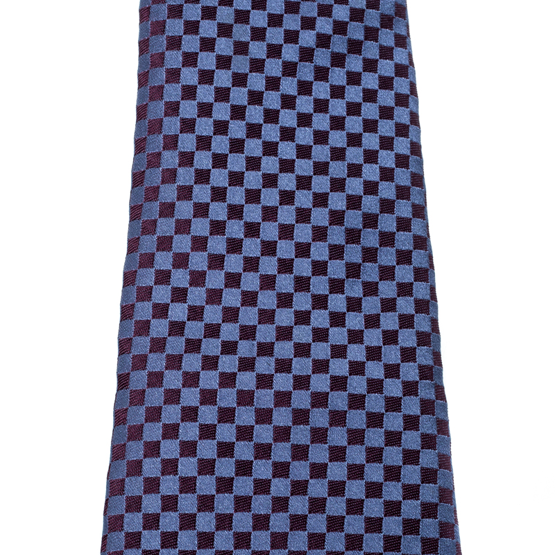 

Louis Vuitton Navy Blue Petit Damier Pattern Jacquard Silk Classic Tie