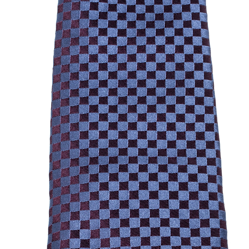 

Louis Vuitton Navy Blue Petit Damier Pattern Jacquard Silk Classic Tie