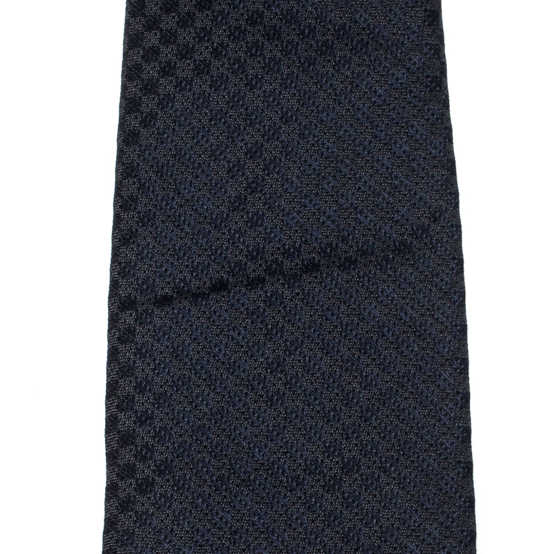 

Louis Vuitton Navy Blue Petit Damier Silk Jacquard Skinny Tie