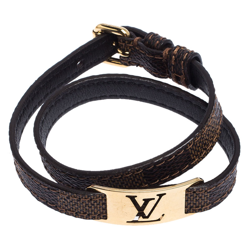 Louis Vuitton Gold Tone Sign It Damier Ebene Leather Bracelet Louis ...