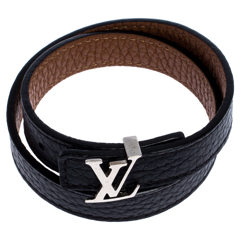 Louis Vuitton Black/Brown Leather LV Initiales Reversible Double Wrap Bracelet  Louis Vuitton