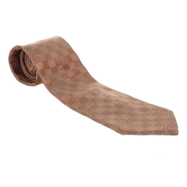 Pre Owned Louis Vuitton Bronze Damier Classique Woven Silk Tie