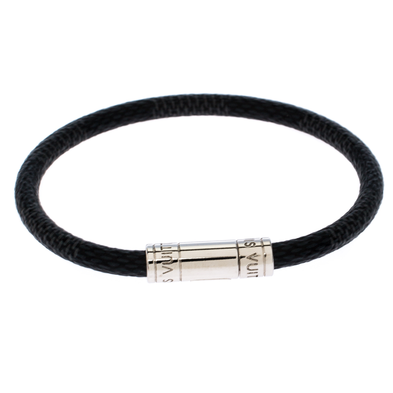 Pre Owned Louis Vuitton Keep It Damier Canvas Silver Tone Bracelet
