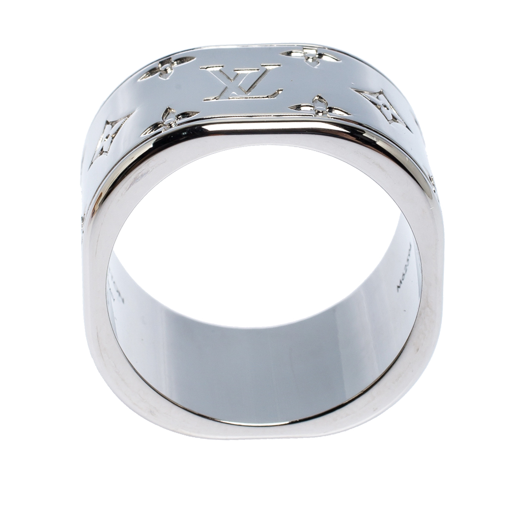 Louis Vuitton Monogram Play Ring, Silver, L