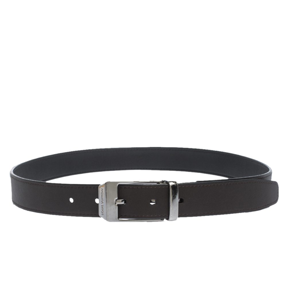 Louis Vuitton Black/Brown Leather Reversible Buckle Belt 85CM