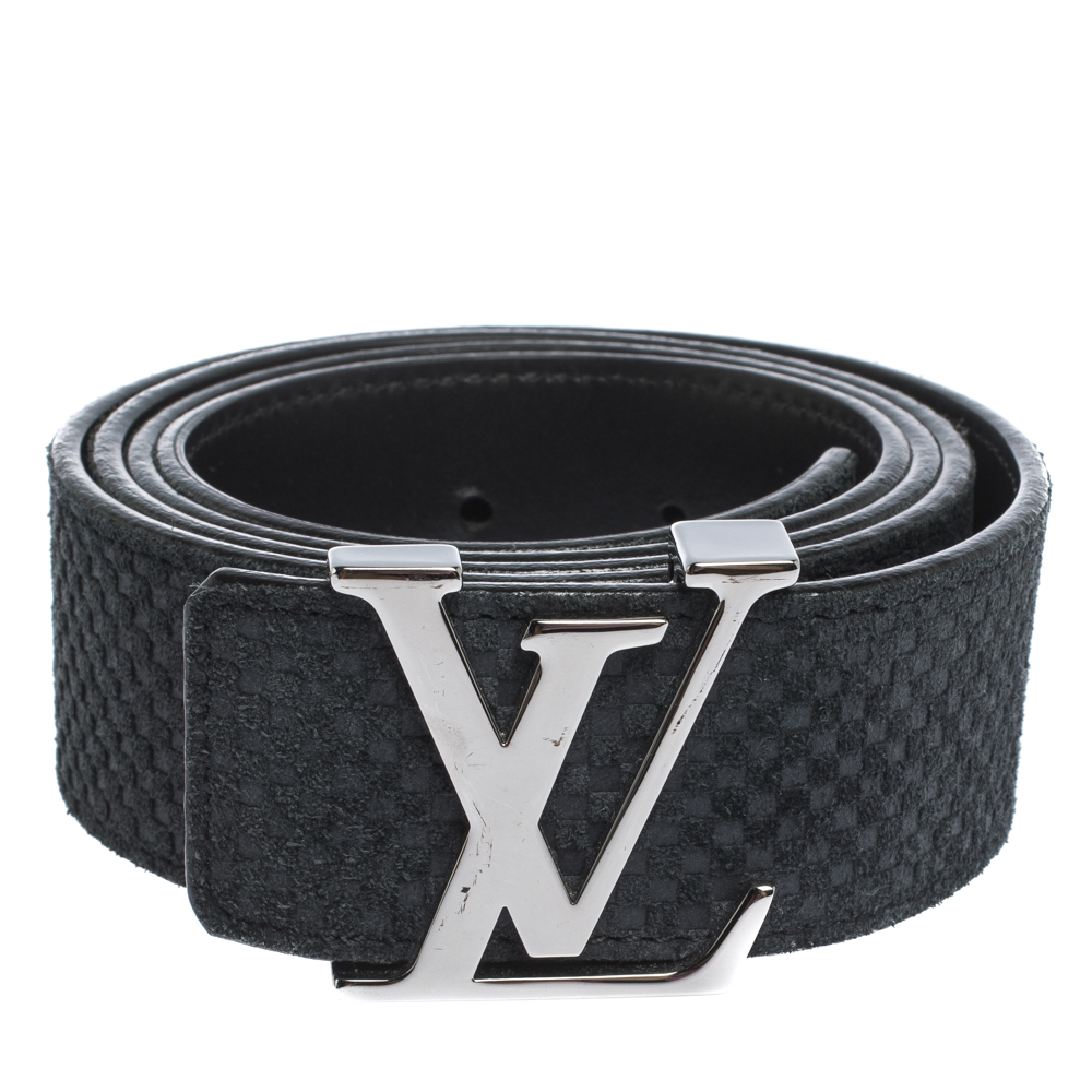 

Louis Vuitton Dark Blue Suede Damier LV Initials Belt
