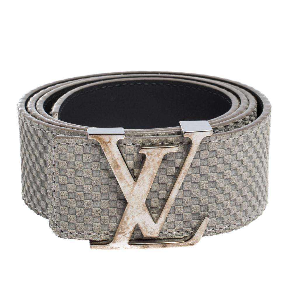 

Louis Vuitton Pale Green Damier Embossed Suede LV Initiales Belt