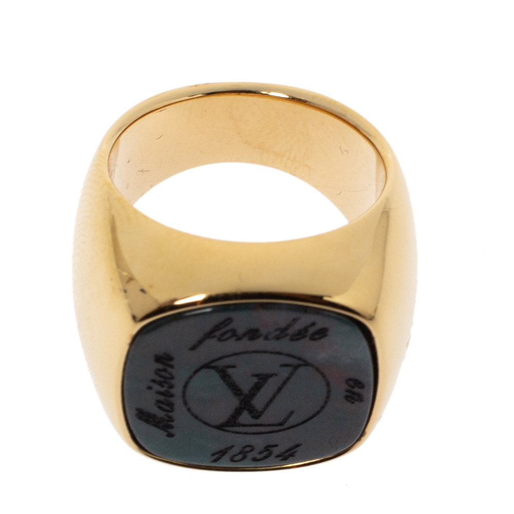 Louis Vuitton Gold Tone Maison Fondée en 1854 Signet Ring M Louis