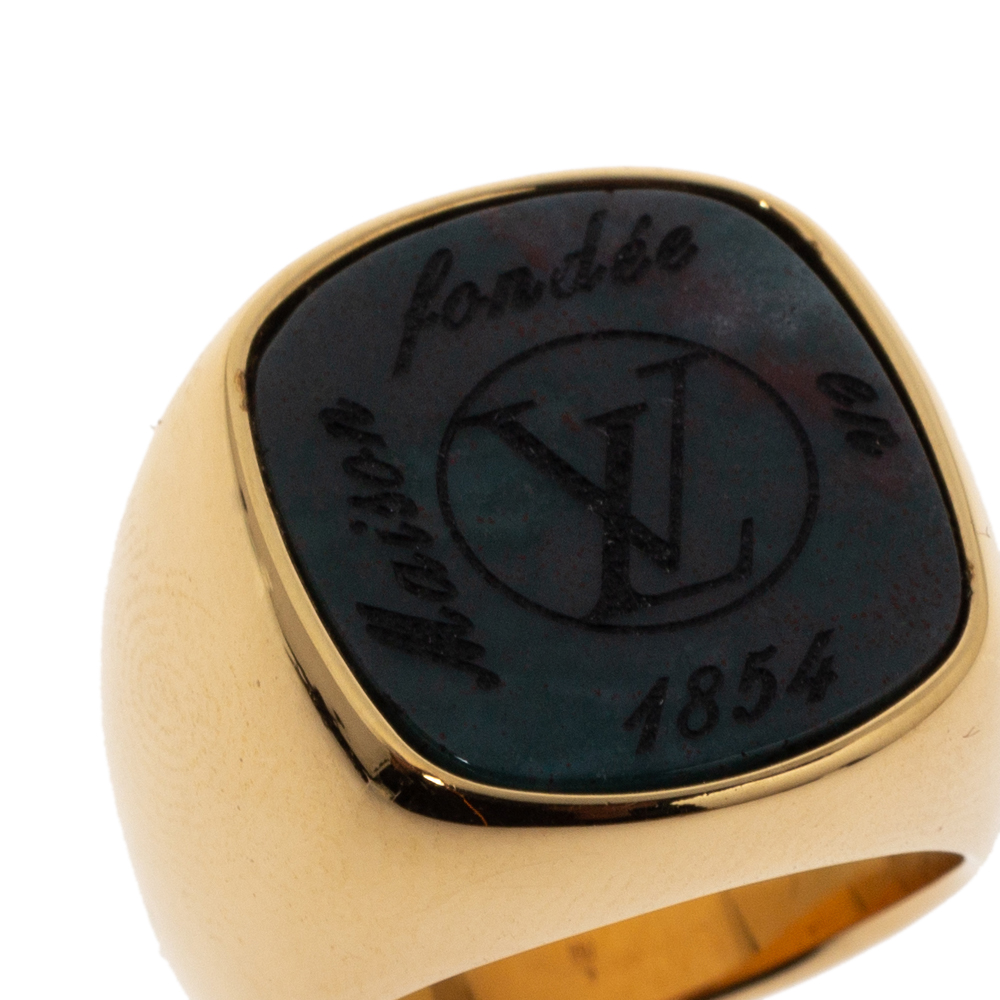 Louis Vuitton Gold Tone Maison Fondée en 1854 Signet Ring M Louis