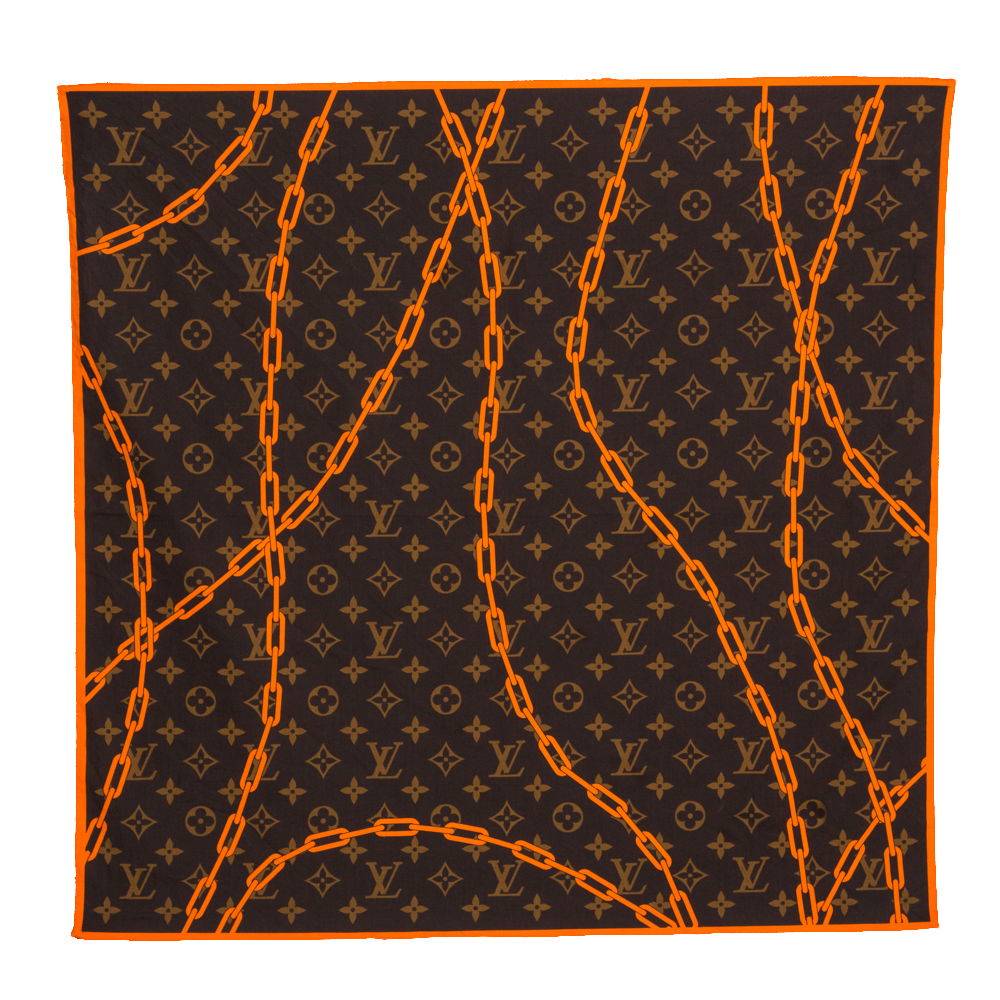 Pre Owned Louis Vuitton Brown & Orange Monogram Solar Ray Cotton Bandana 