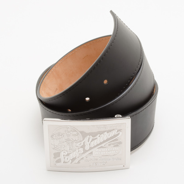 Pre Owned Louis Vuitton Black Jeans Calf Leather Belt