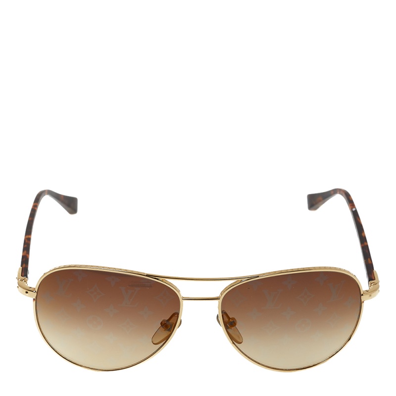 

Louis Vuitton Brown/Gold Gradient Monogram Lenses Z0164U Aviator Sunglasses