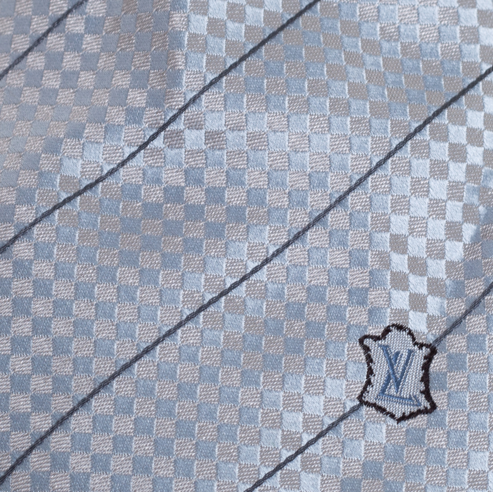 

Louis Vuitton Pale Blue Micro Damier Striped Silk Tie