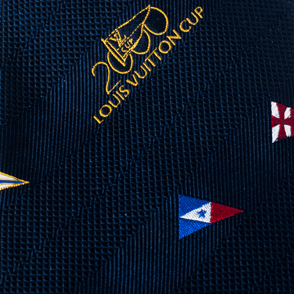 

Louis Vuitton Navy Blue 2000 Cup Flag Embroidered Silk Tie
