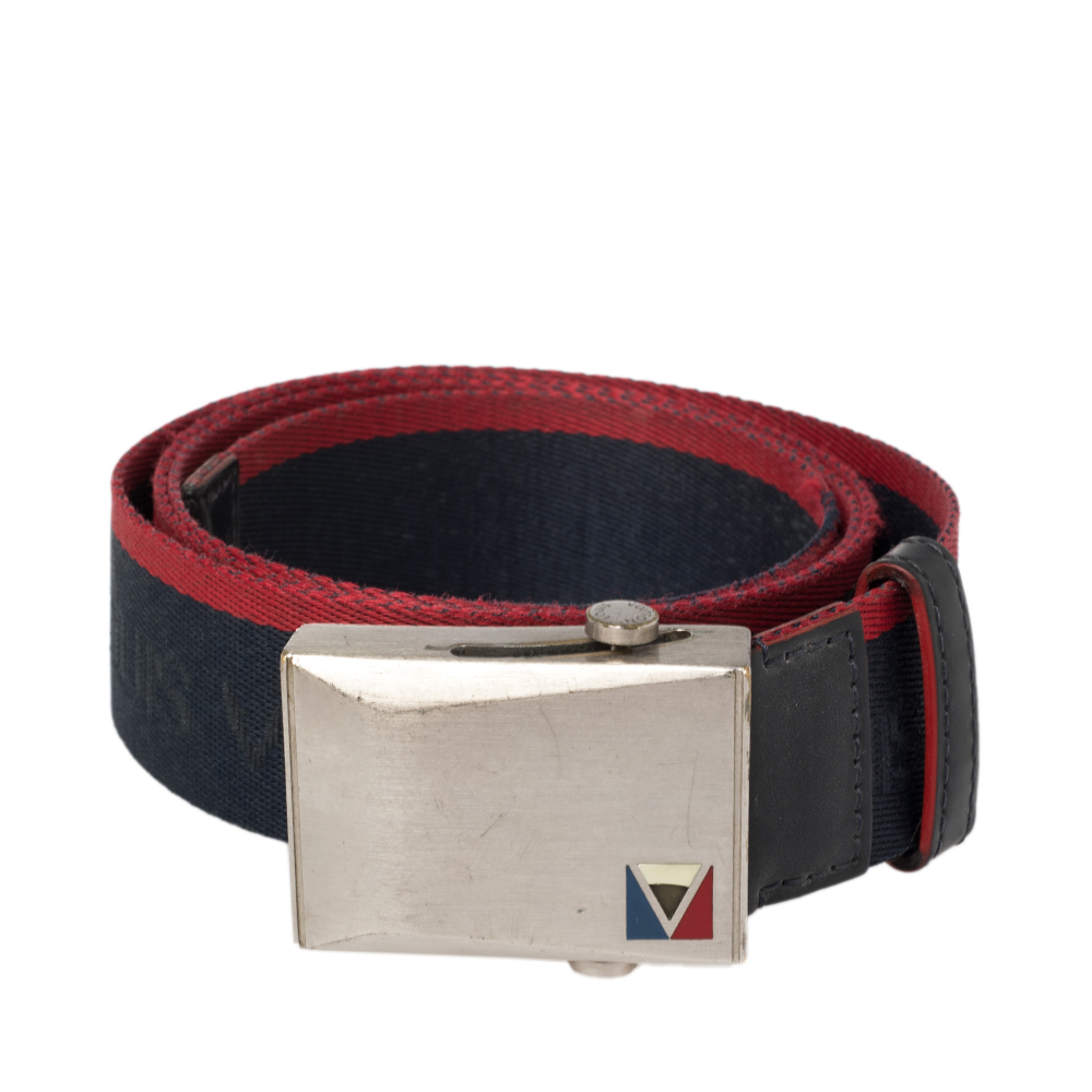 

Louis Vuitton Navy Blue/Red Web Dynamo Buckle Belt