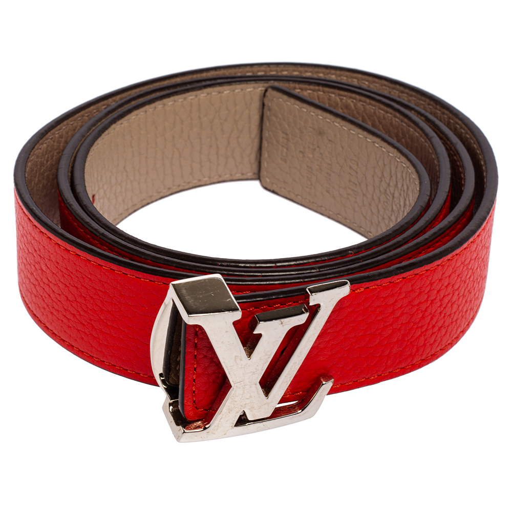 

Louis Vuitton Red/Galet Leather Initiales Reversible Belt
