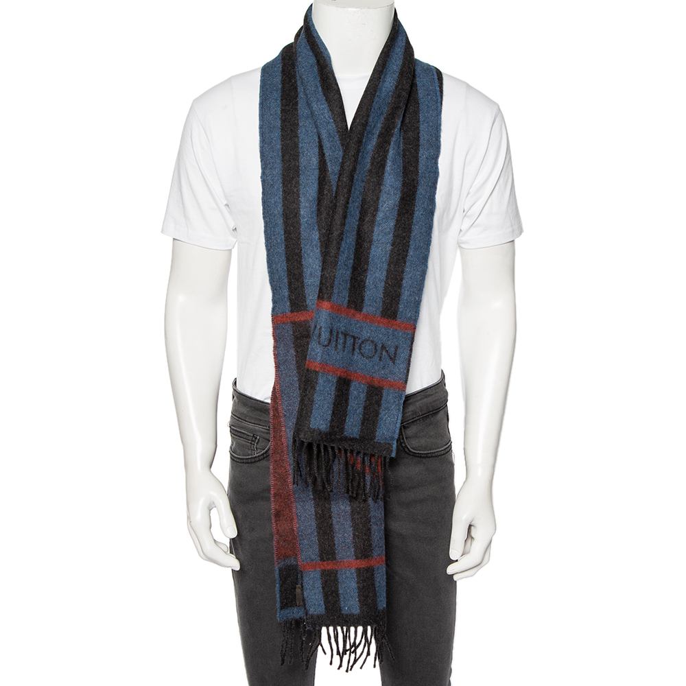 

Louis Vuitton Blue & Black Striped Wool & Angora Balloon Scarf
