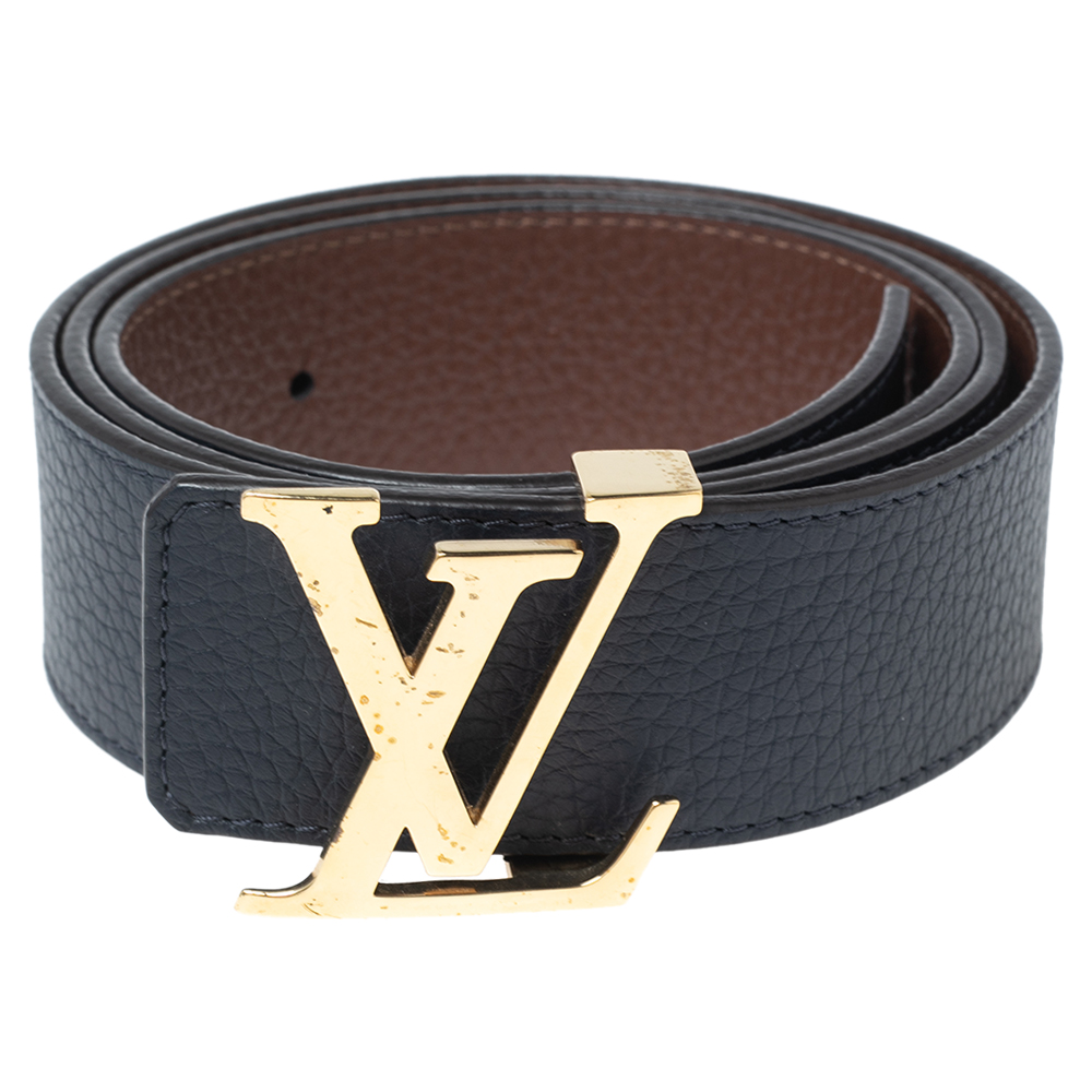 

Louis Vuitton Dark Navy Blue/Brown Leather Reversible Initiales Belt Size