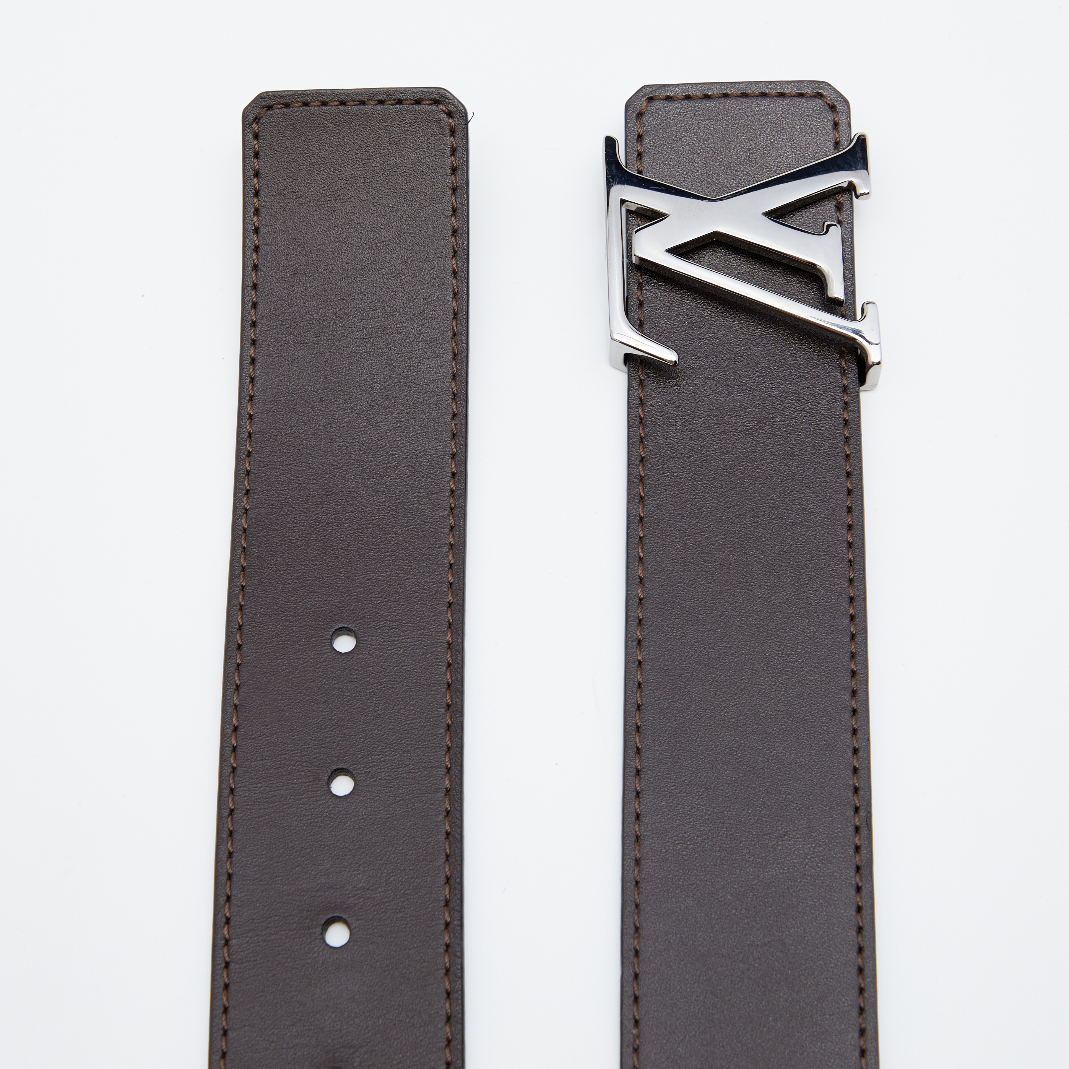 

Louis Vuitton Brown/Black Leather Reversible Initials Belt