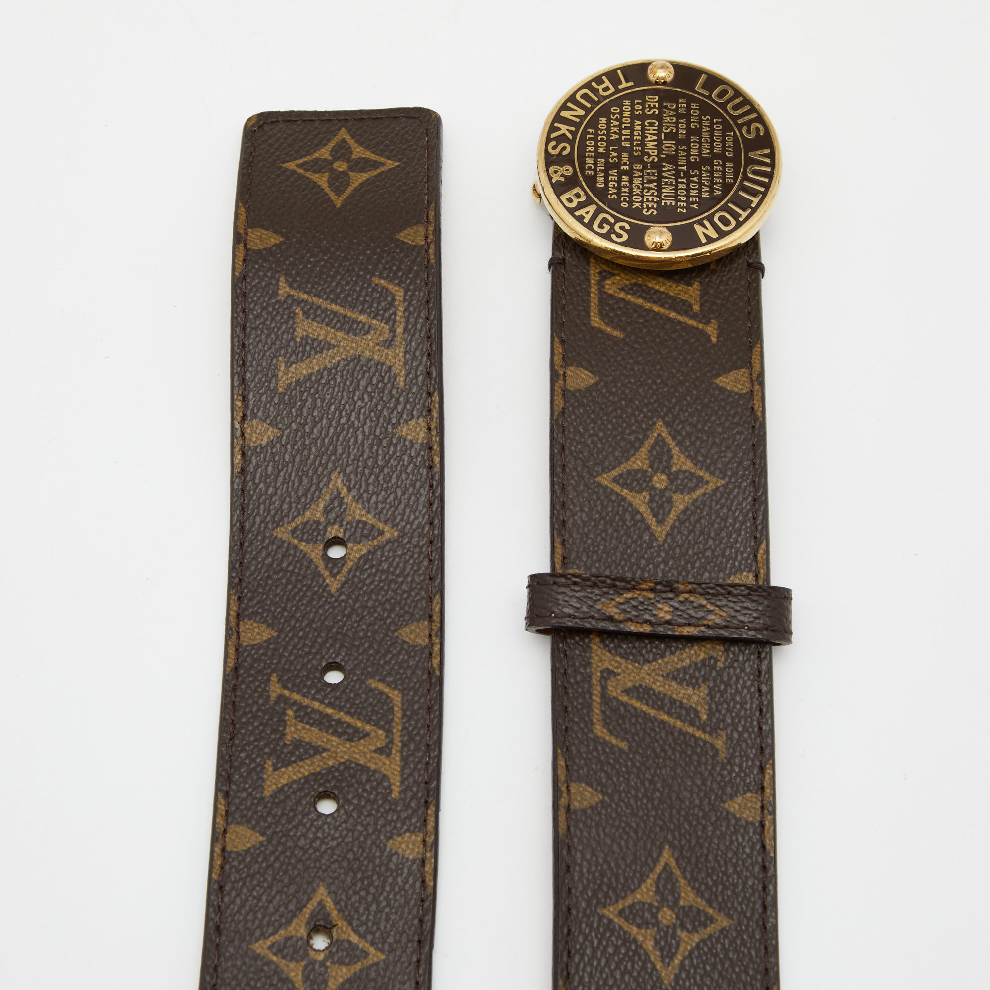 

Louis Vuitton Monogram Canvas Trunks and Bags Round Buckle Belt, Brown