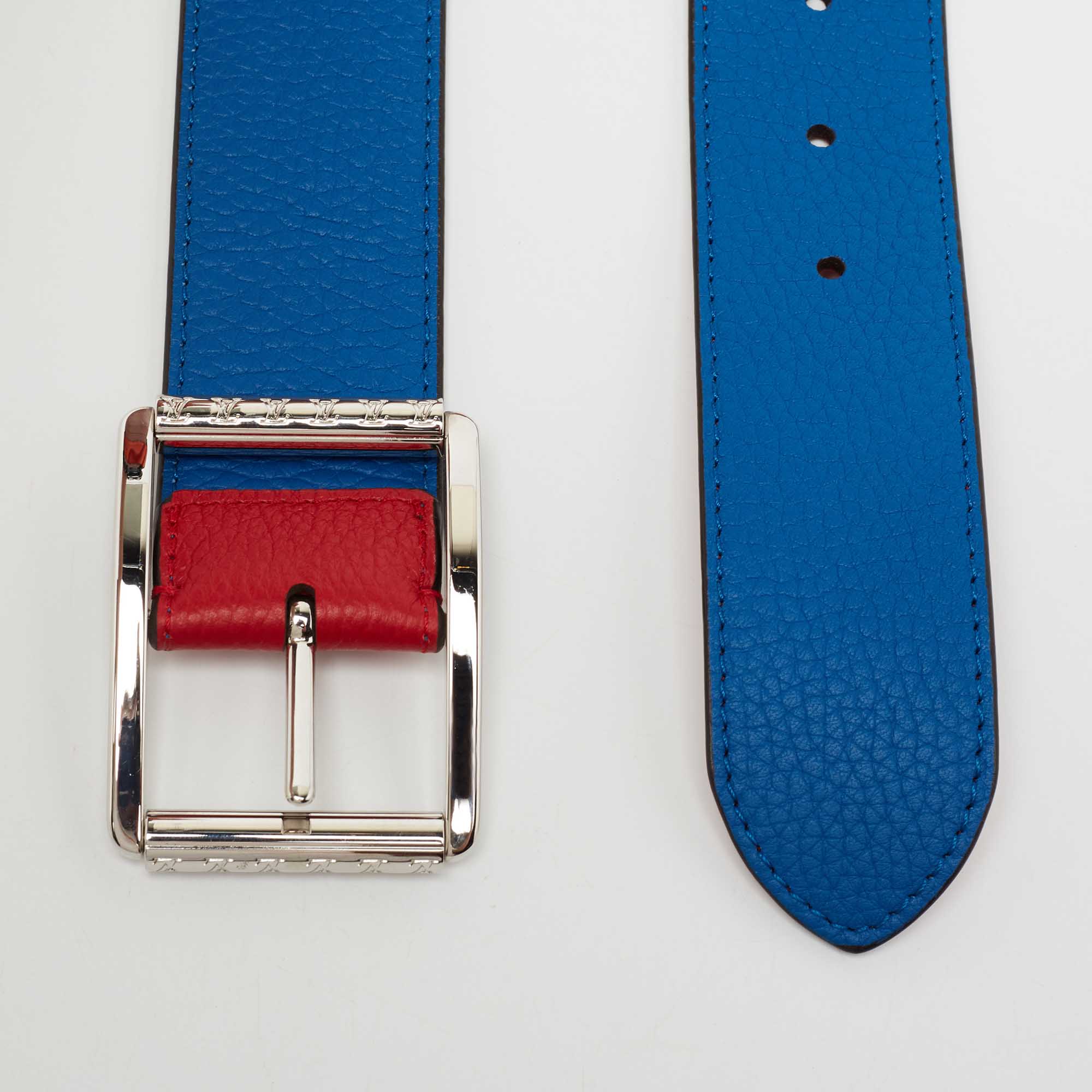 

Louis Vuitton Red/Blue Taurillion Leather Logo Reversible Buckle Belt