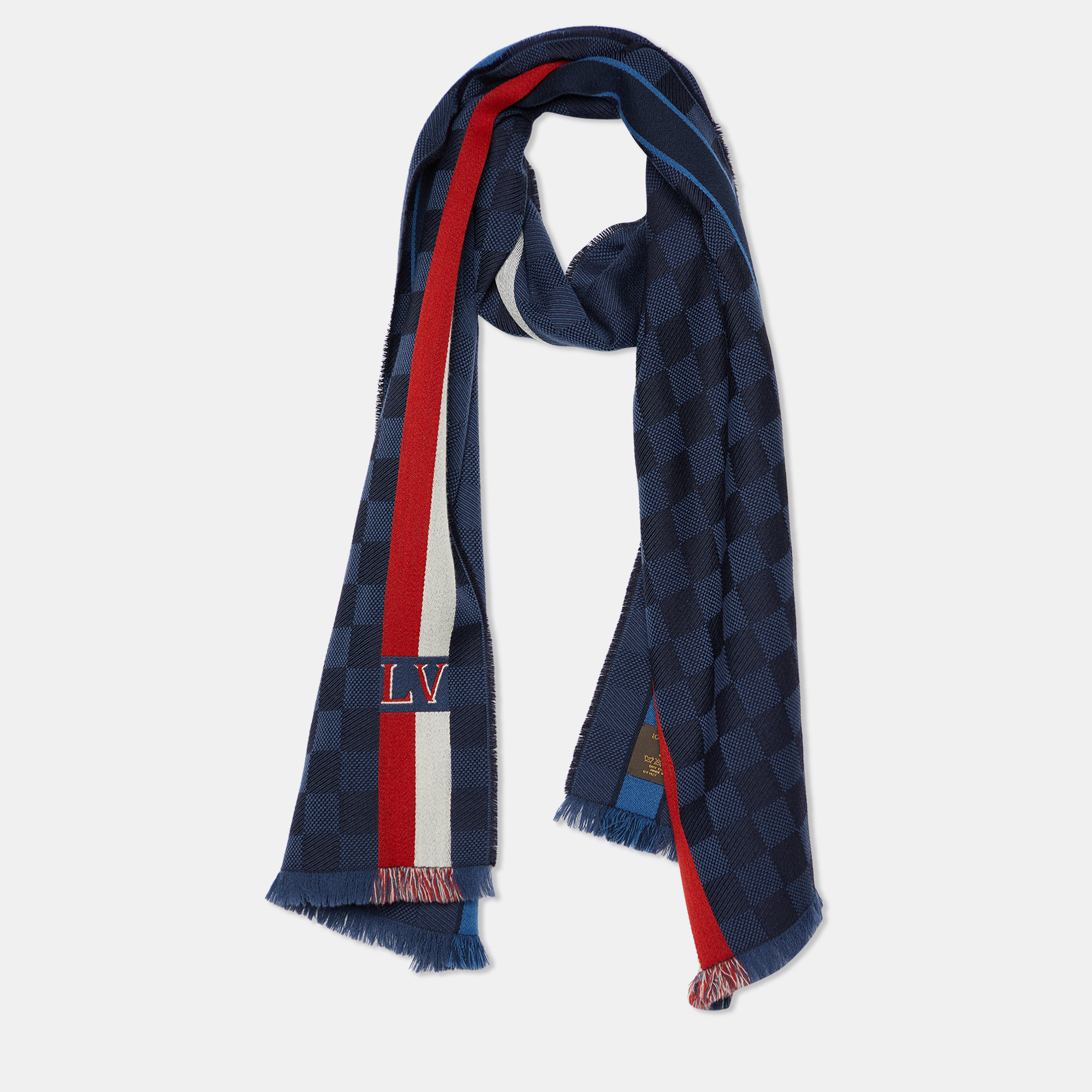 

Louis Vuitton Navy Blue Messager Damier Wool Scarf