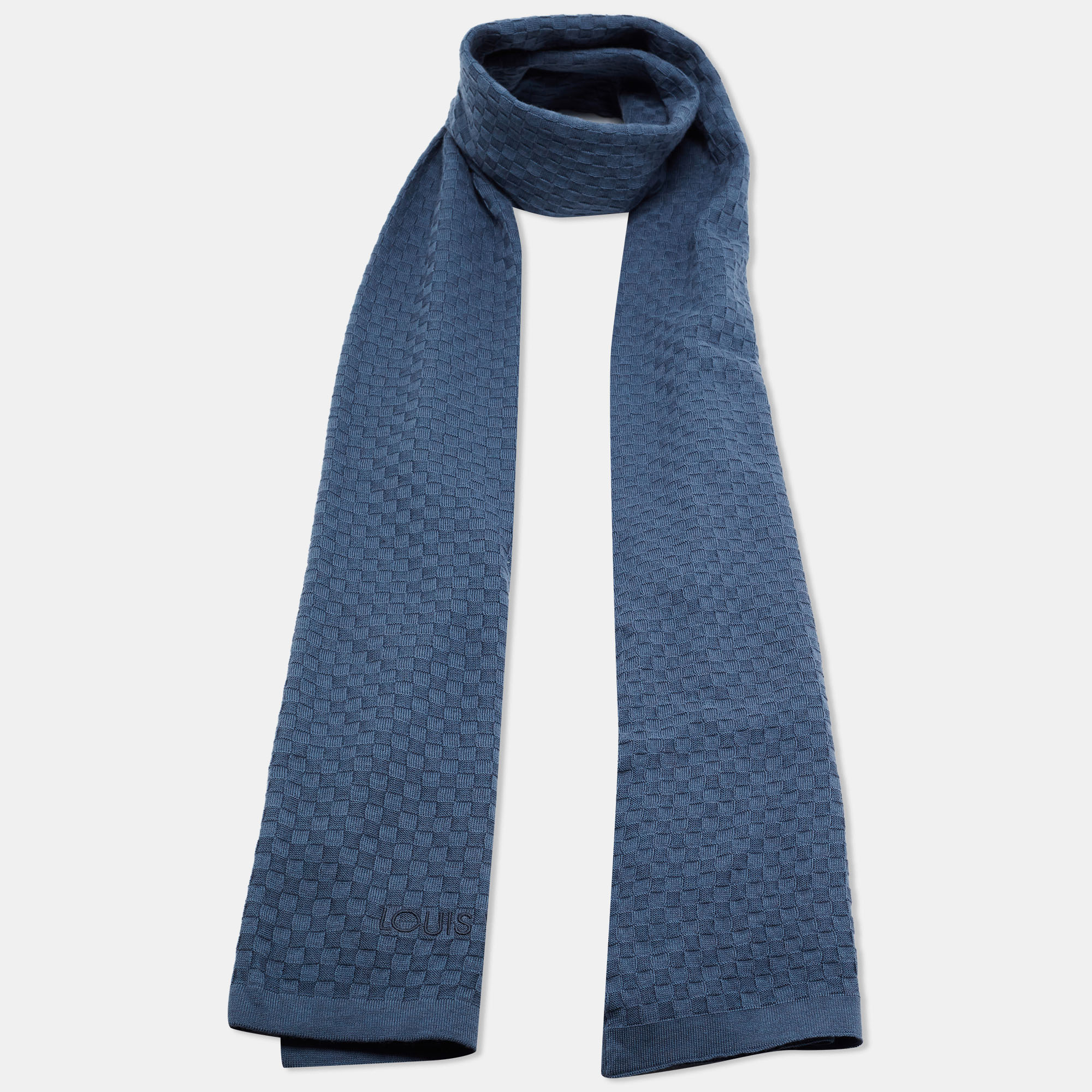 

Louis Vuitton Blue Patterned Cotton & Cashmere Micro Damier Scarf