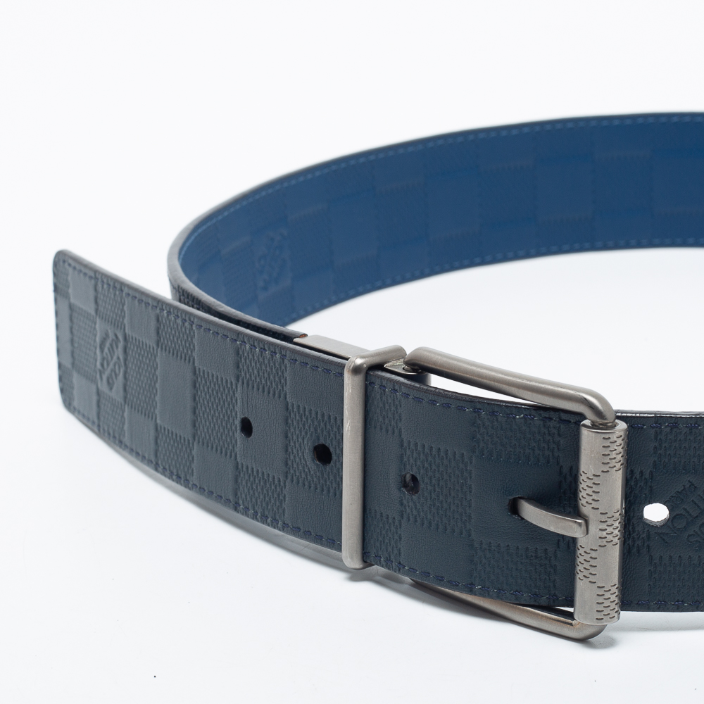 

Louis Vuitton Orion/Neptune Damier Infini Leather Reversible Cut to Size Buckle Belt, Blue