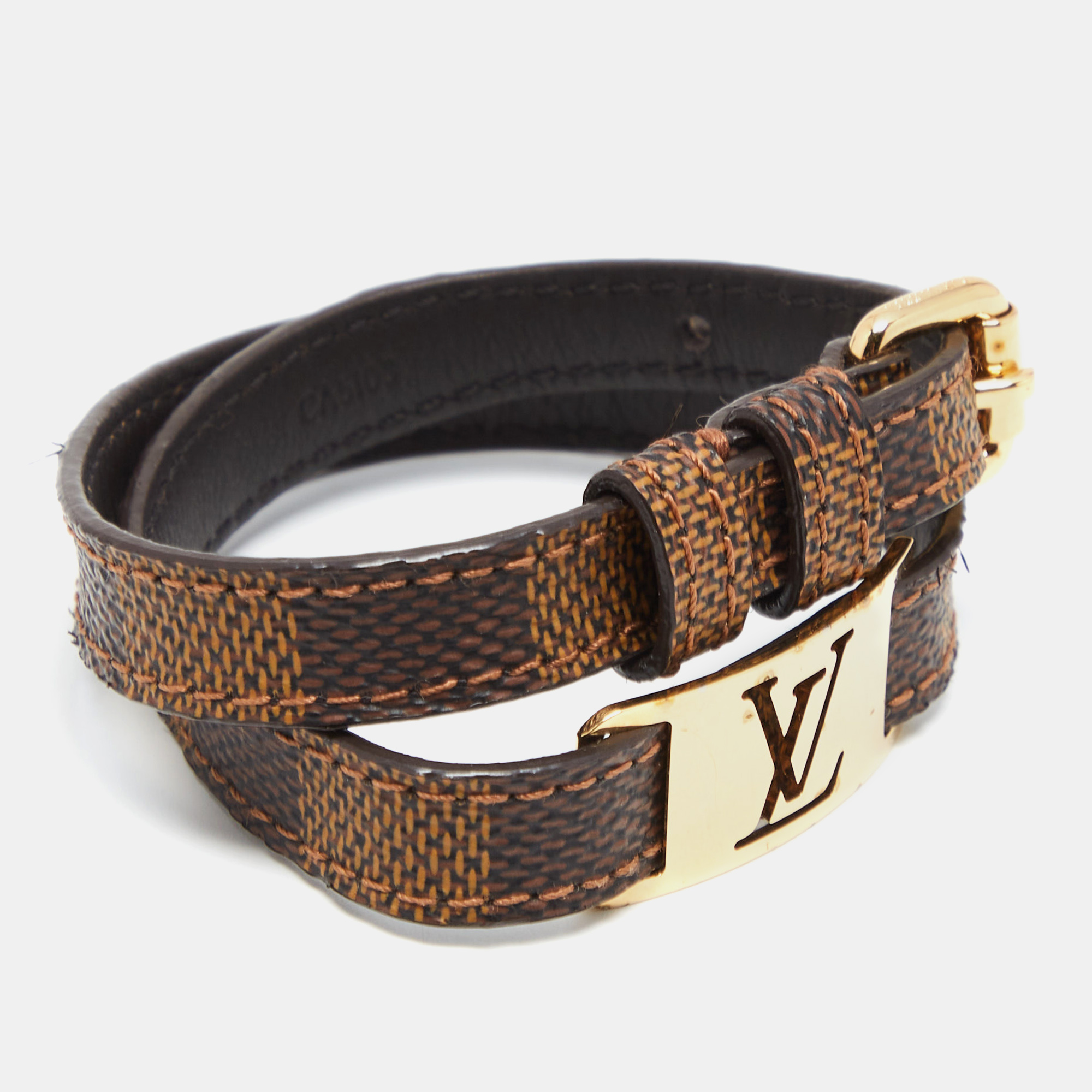 

Louis Vuitton Brown Damier Ebene Sign It Double Wrap Bracelet 19