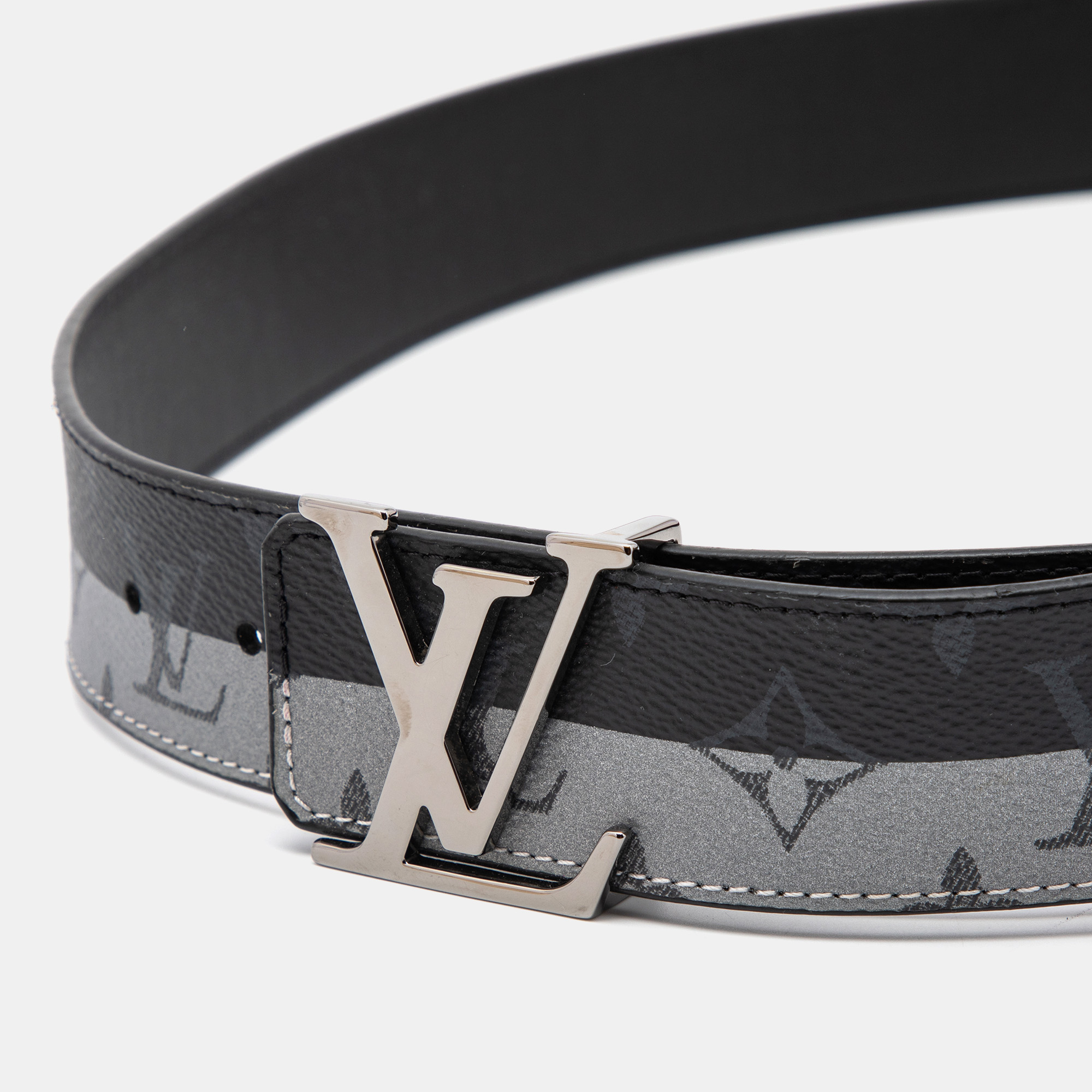 

Louis Vuitton Eclipse/Grey Monogram Canvas Initiales Buckle Belt, Black