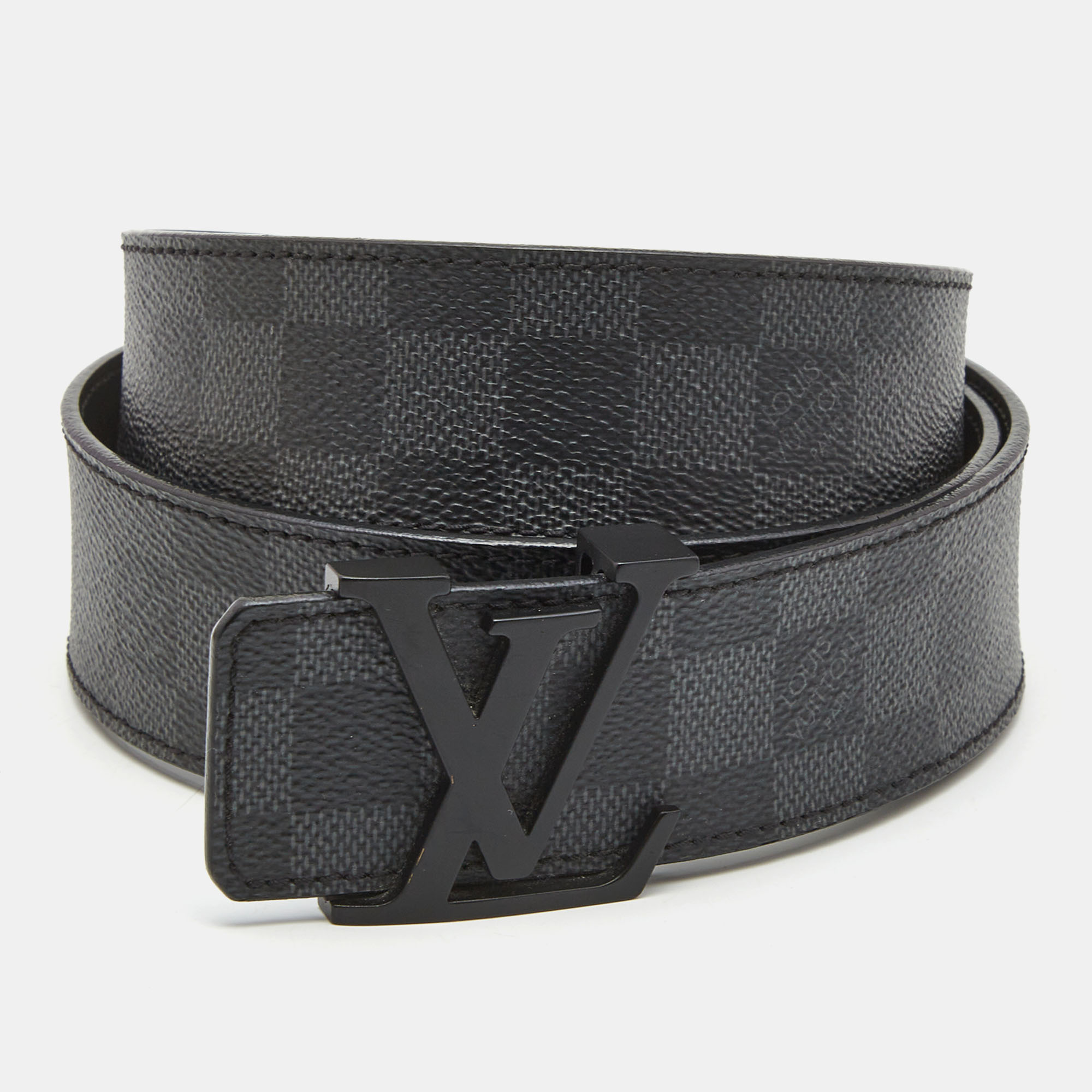 Louis Vuitton Belt Initiales Damier Graphite Black/Grey in Canvas/Leather  with Black - GB