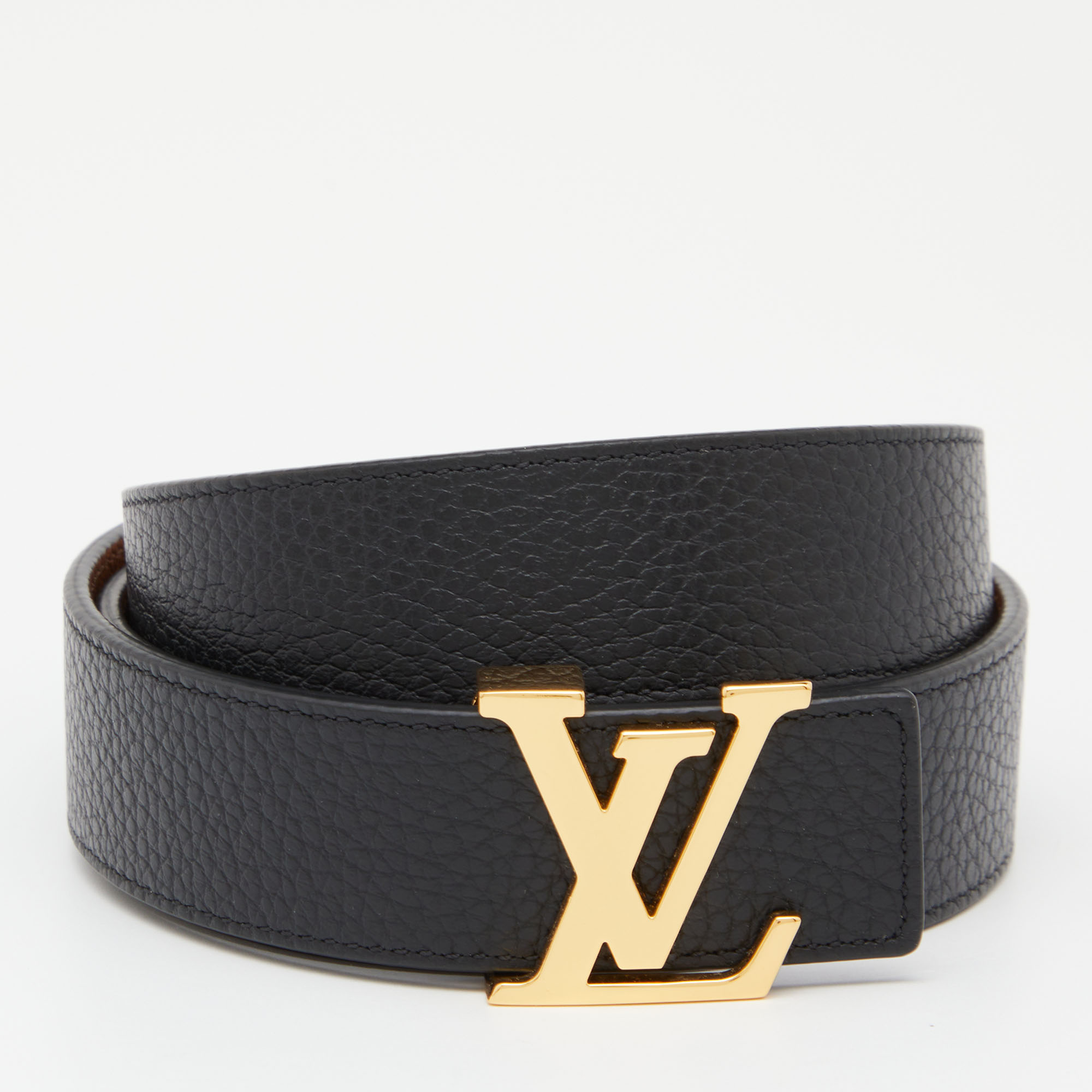 Pre Owned Louis Vuitton Black/Brown Taurillon Leather LV Initiales Reversible Belt 100CM
