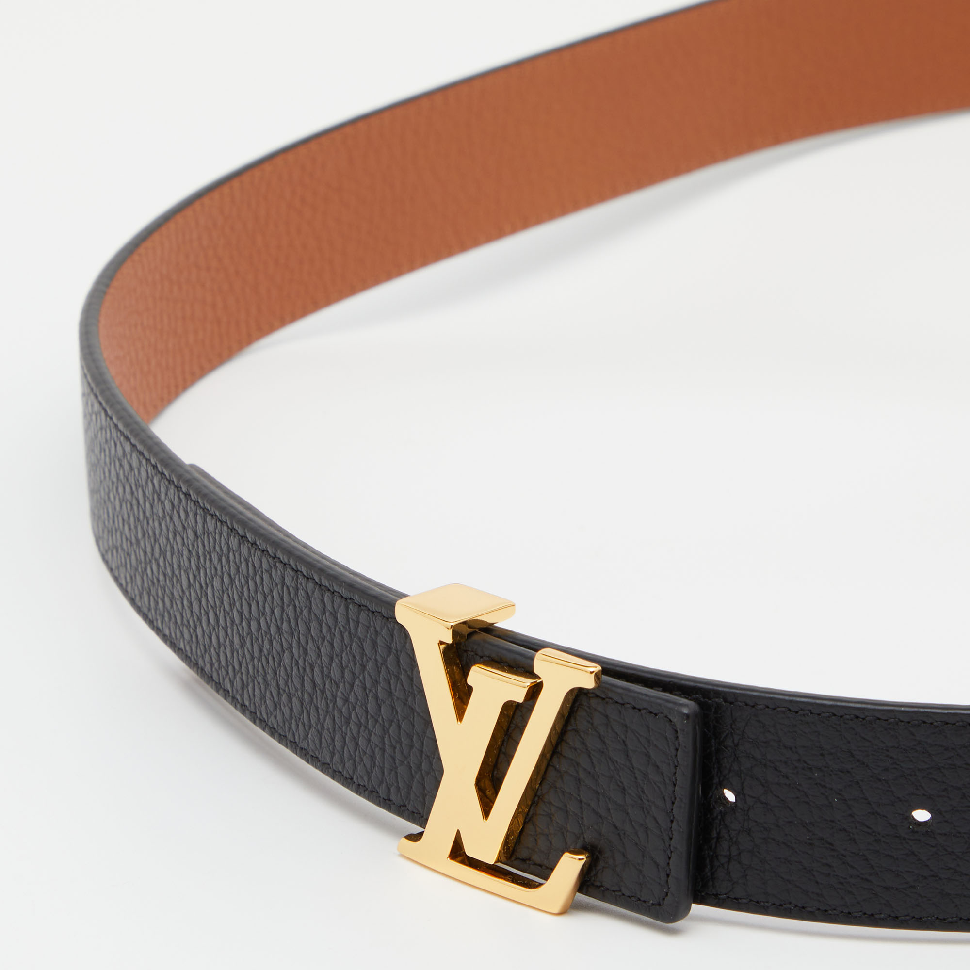 

Louis Vuitton Black/Brown Taurillion Leather LV Initiales Reversible Belt