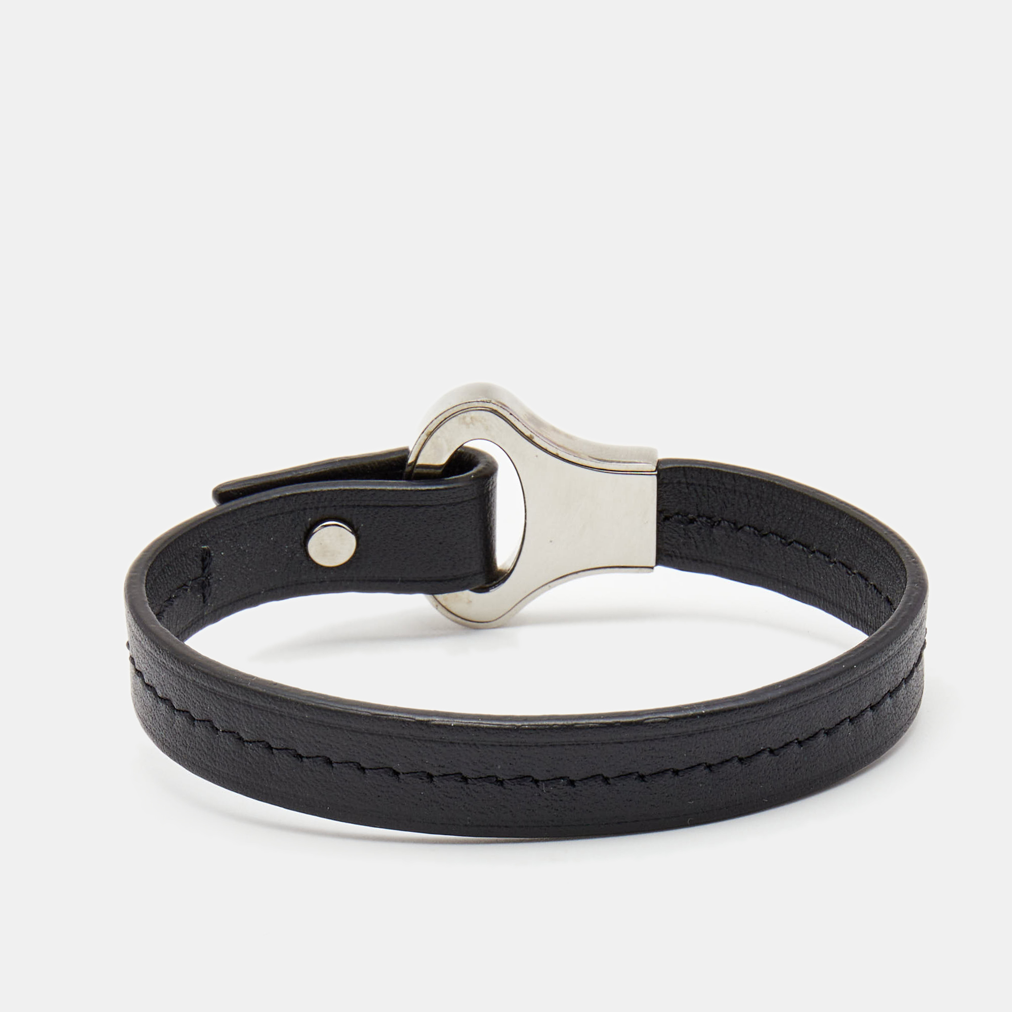 

Louis Vuitton Black Leather Silver Tone Archive Bracelet