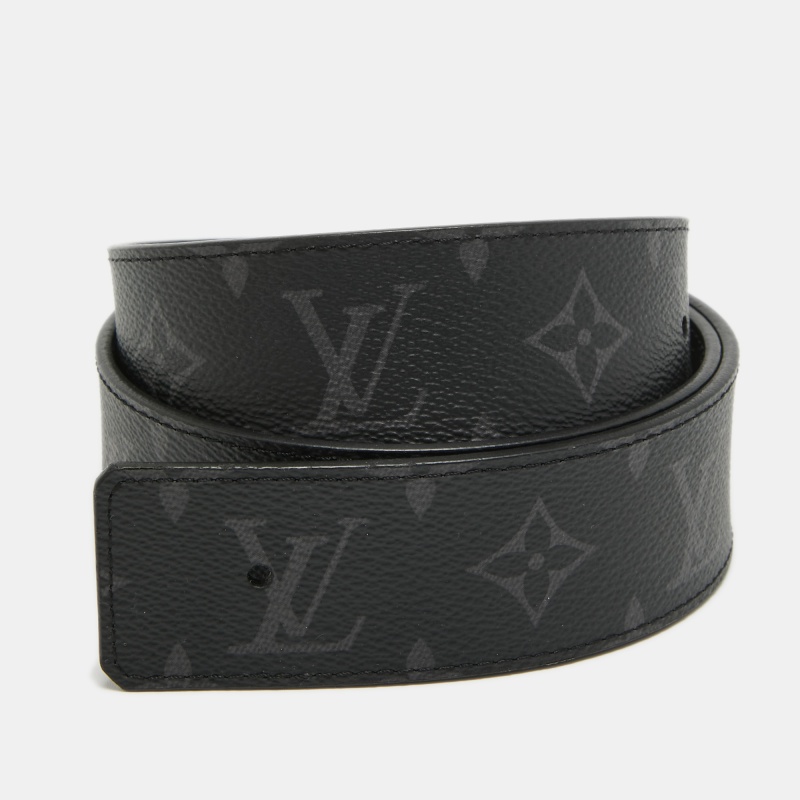 Pre-owned Louis Vuitton Monogram Eclipse Canvas Reversible Belt Strap 85cm In Black