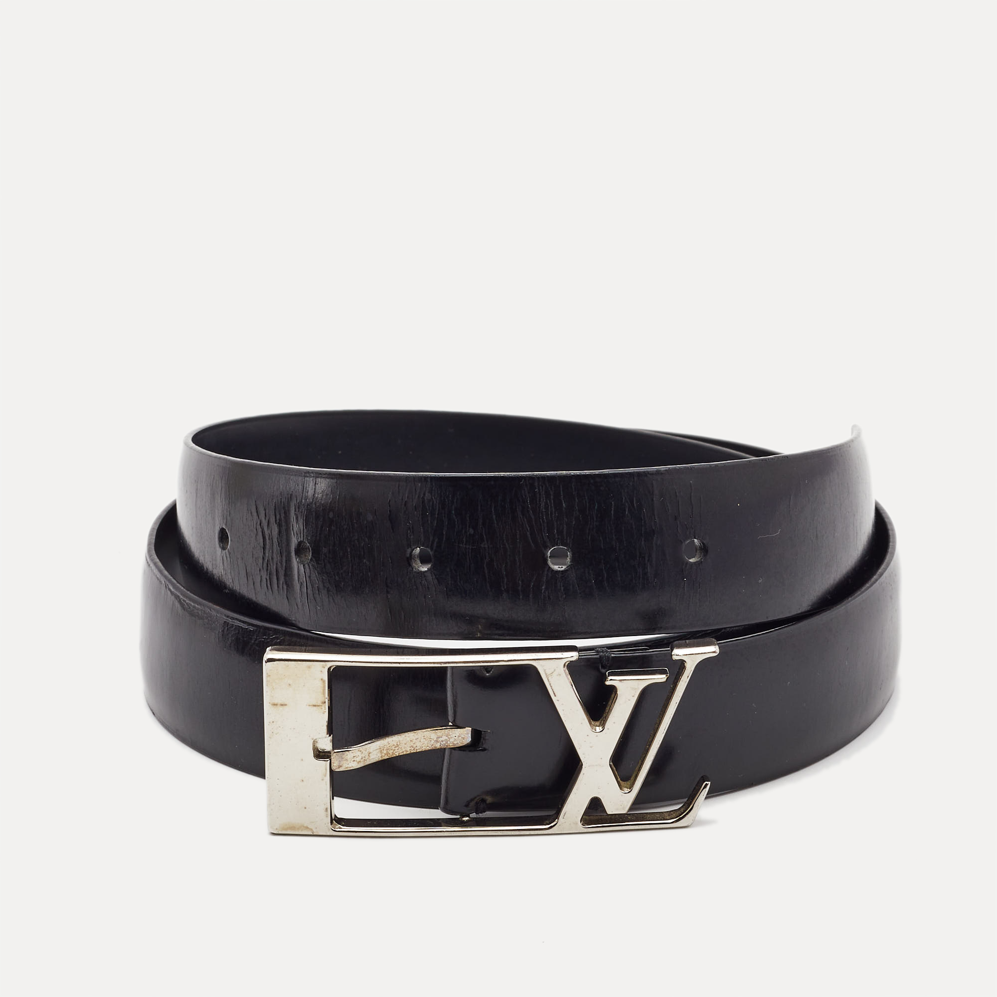 Authenticated Used Rare limited edition Louis Vuitton LOUIS VUITTON leather  belt N1002 Sunture LV 100LV 85 size 80-90cm black men's 