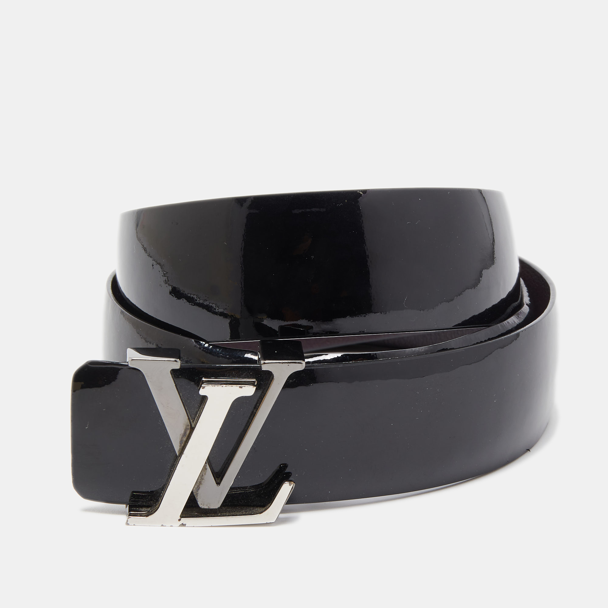 Pre-owned Louis Vuitton Black Vernis Lv Initiales Belt 90cm