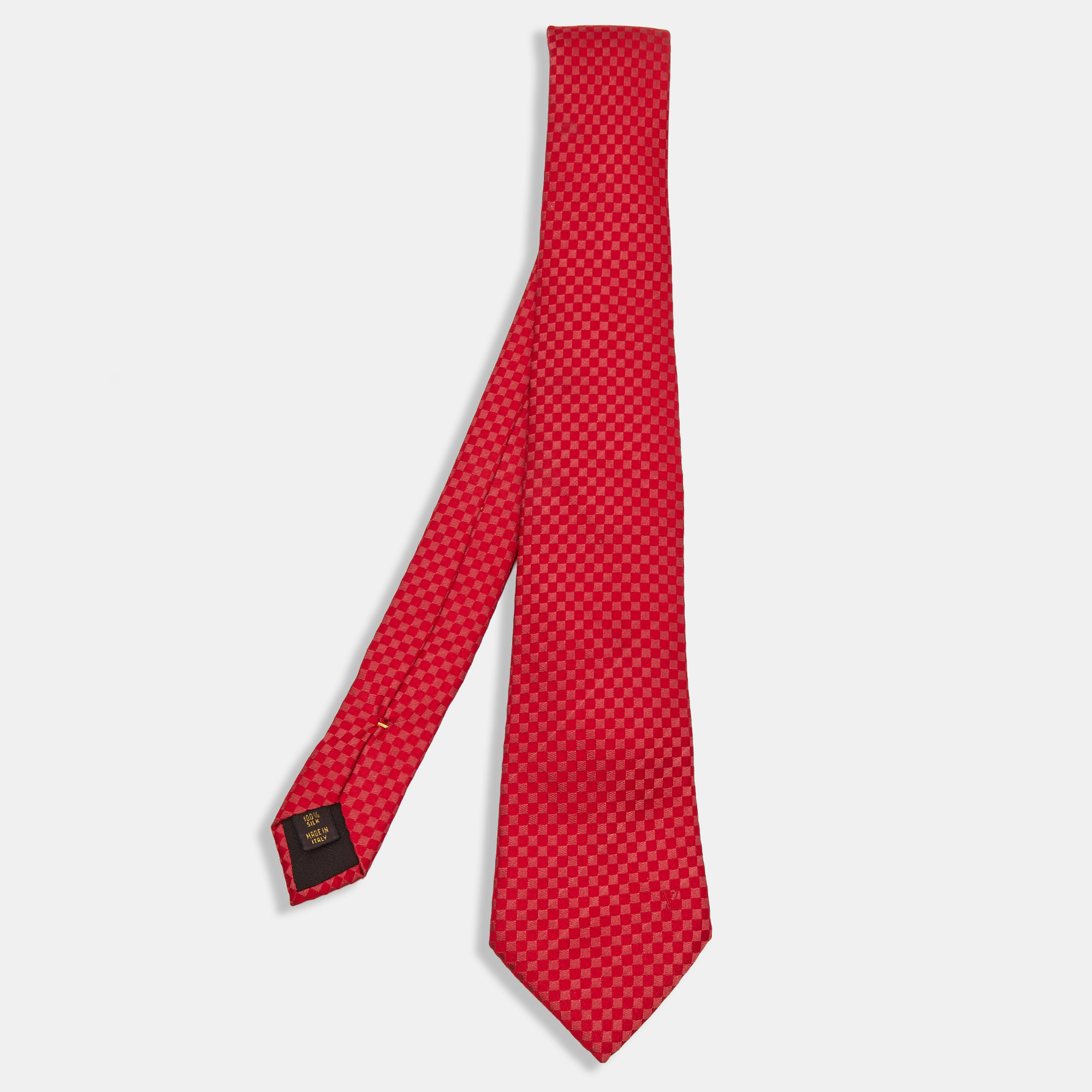 Pre-owned Louis Vuitton Red Damier Checkerboard Pattern Silk Tie