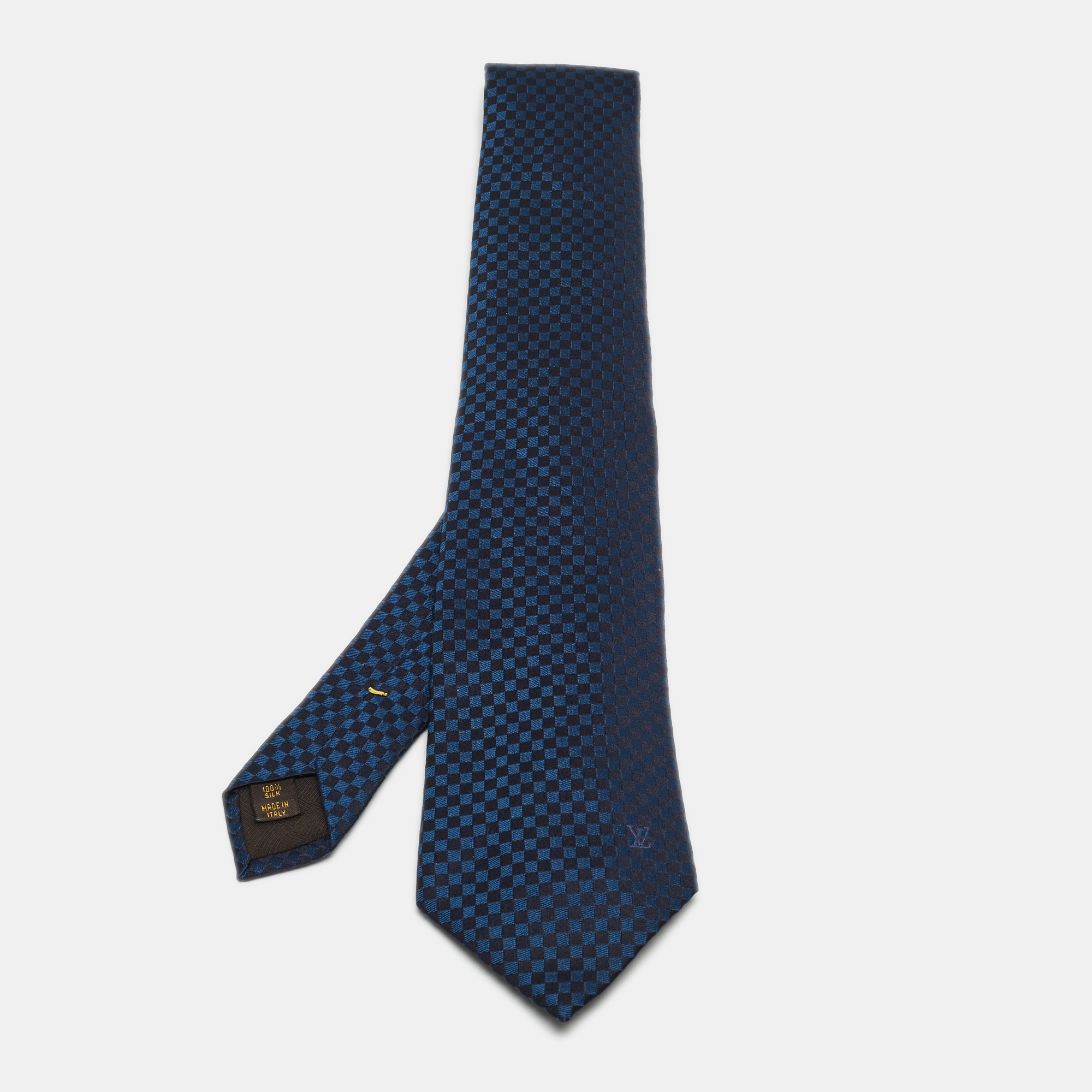 

Louis Vuitton Navy Blue Two Tone Damier Silk Jacquard Tie