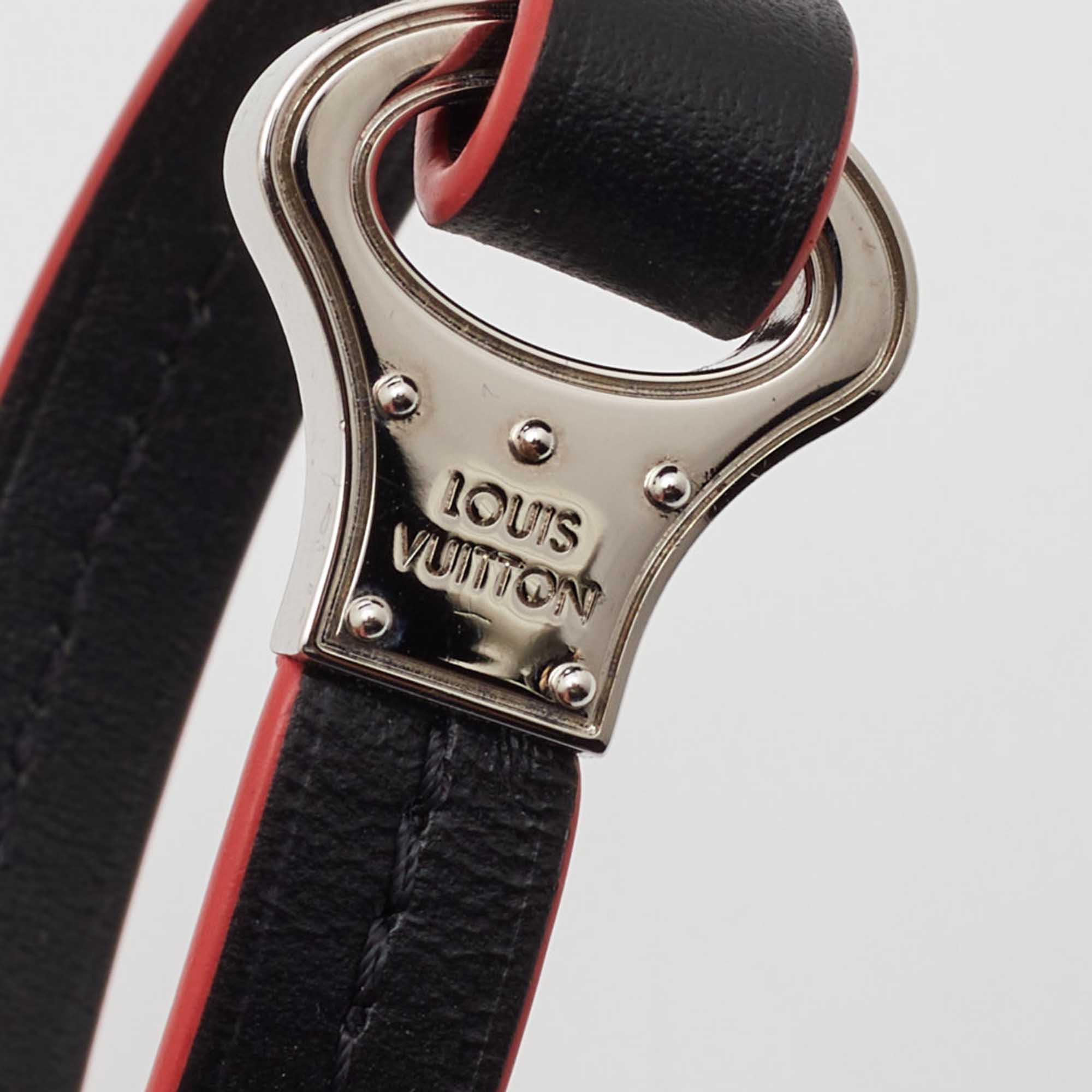 Louis Vuitton Black Leather Silver Tone Archive Bracelet