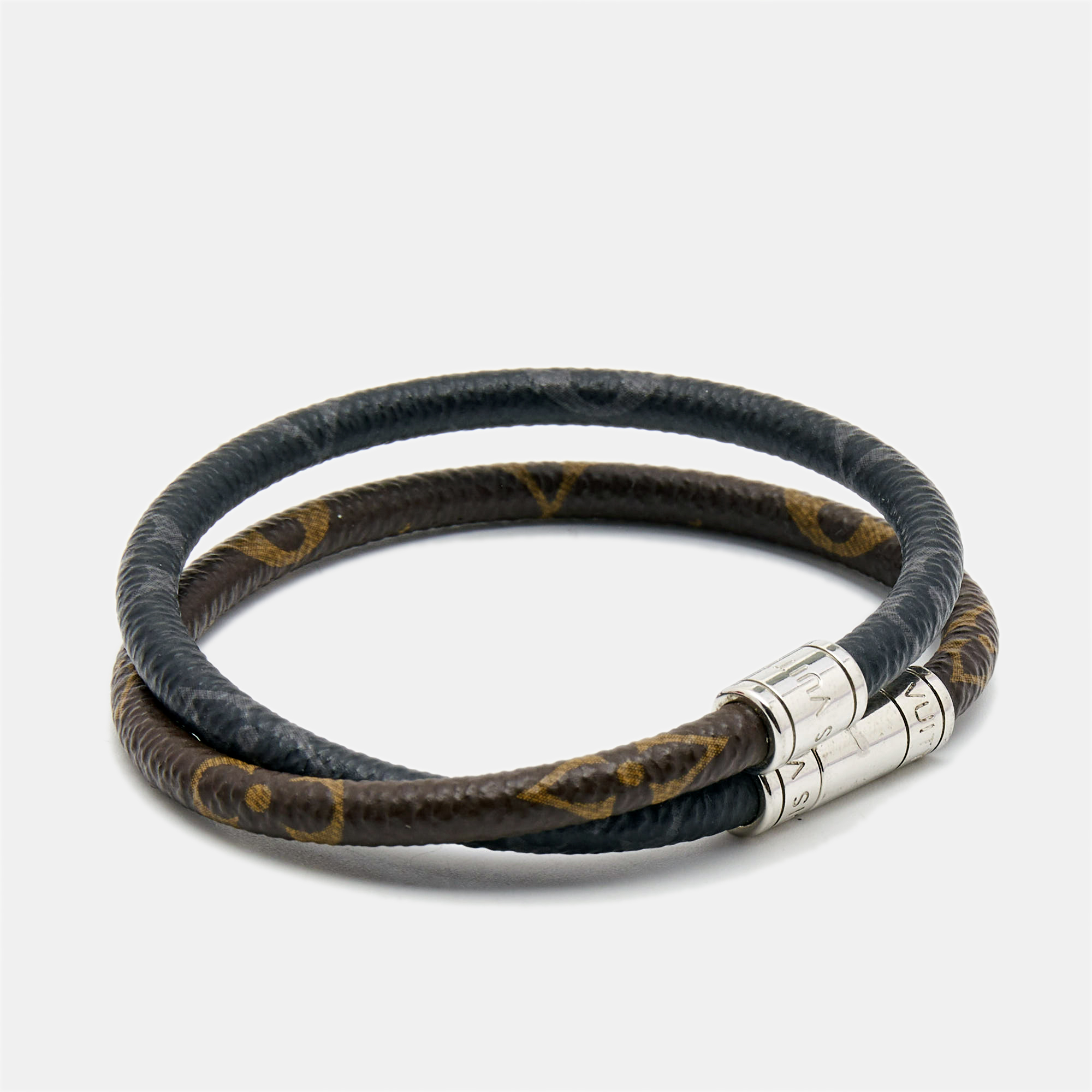 

Louis Vuitton Keep It Double Canvas Silver Tone Wrap Bracelet, Brown