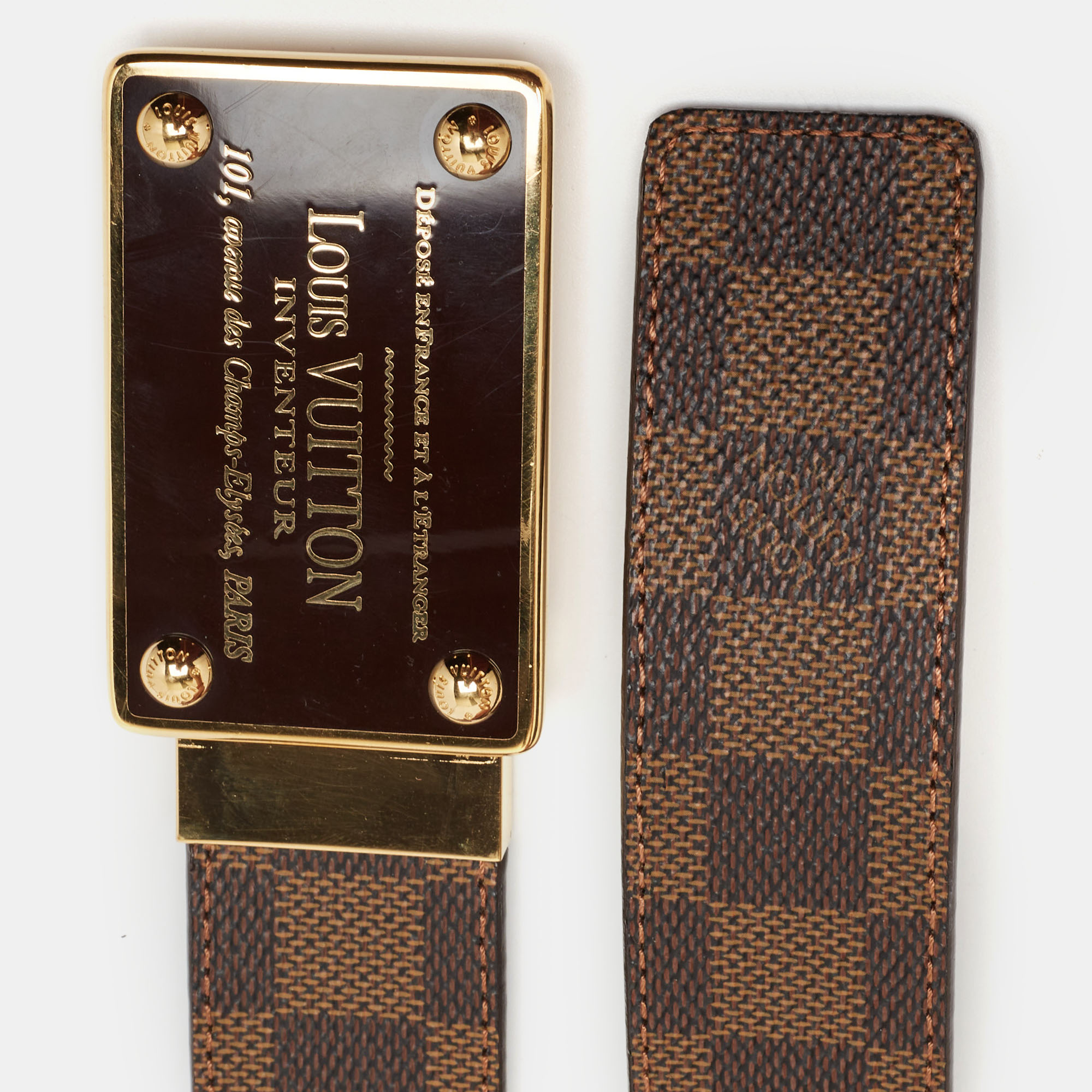 

Louis Vuitton Damier Ebene Canvas Inventeur Reversible Belt, Brown