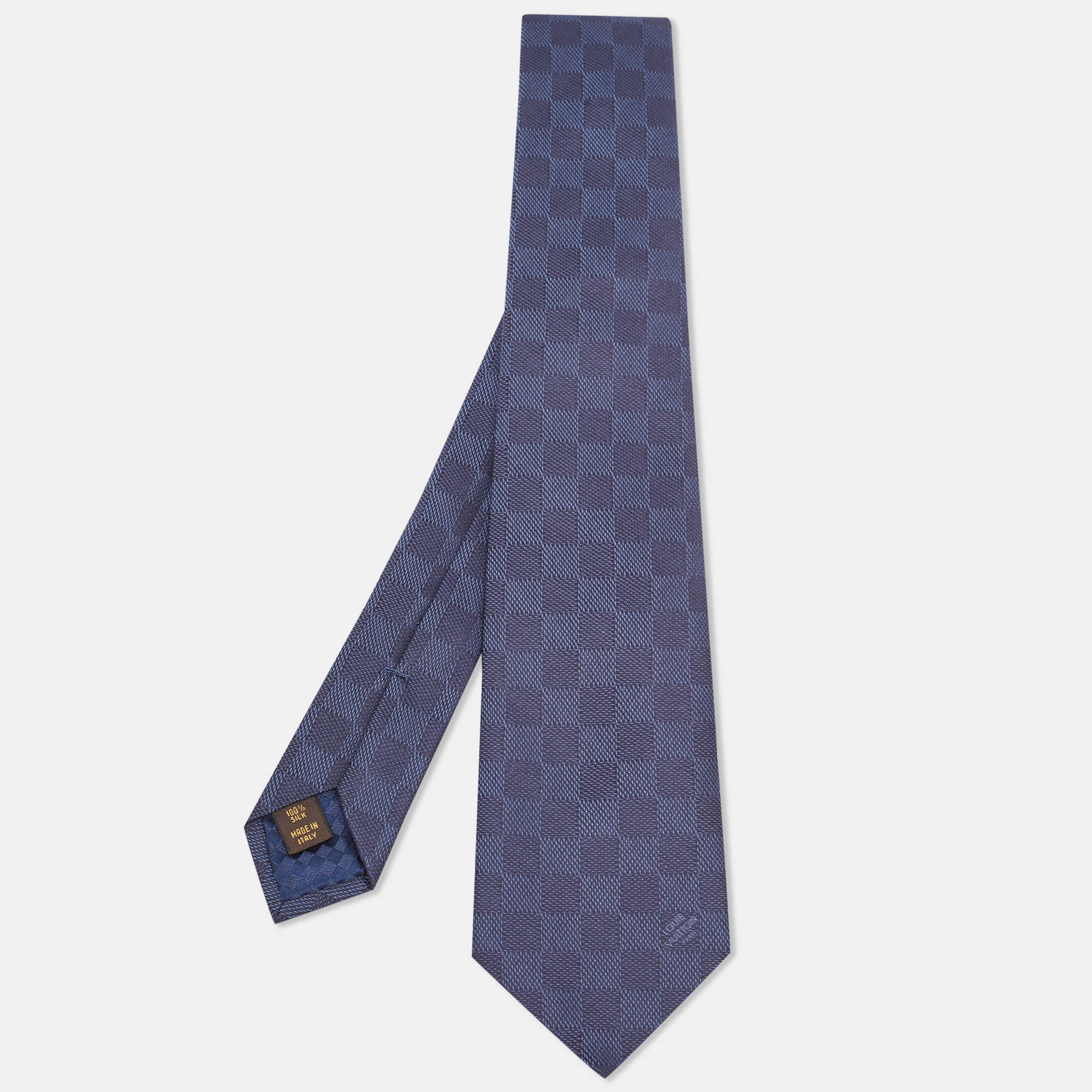 Pre-owned Louis Vuitton Navy Blue Damier Silk Tie